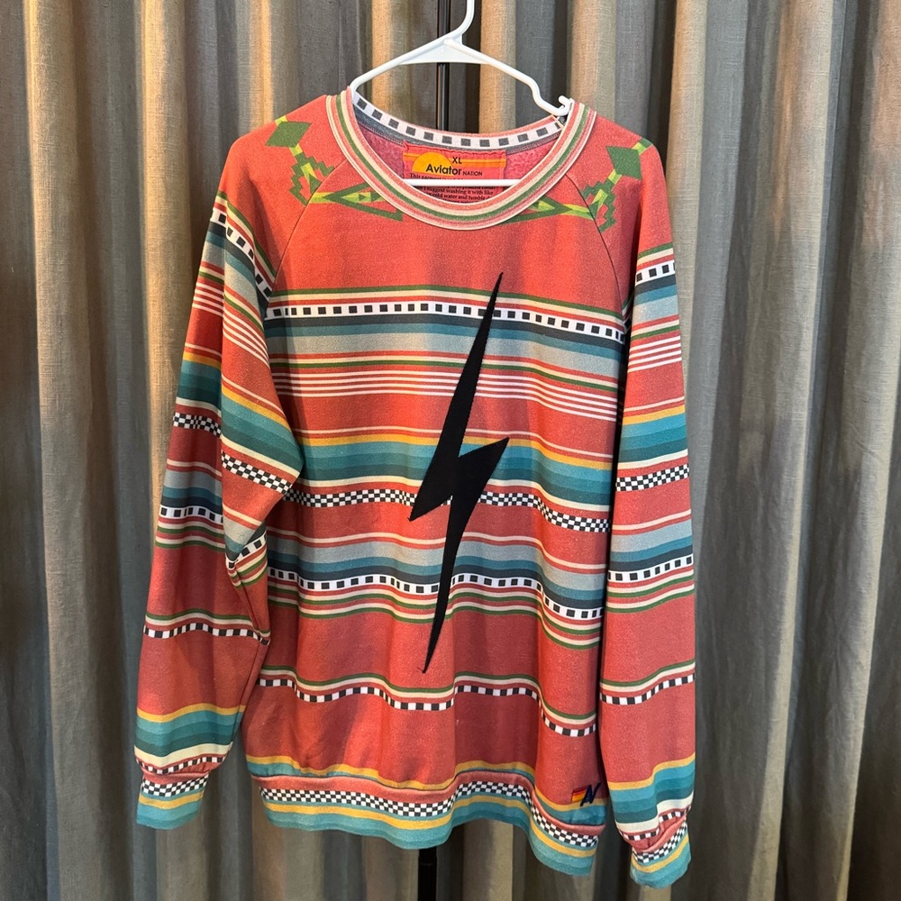 Aviator Nation - Tulum Bolt Stitch Sweatshirt // Red - Size XL